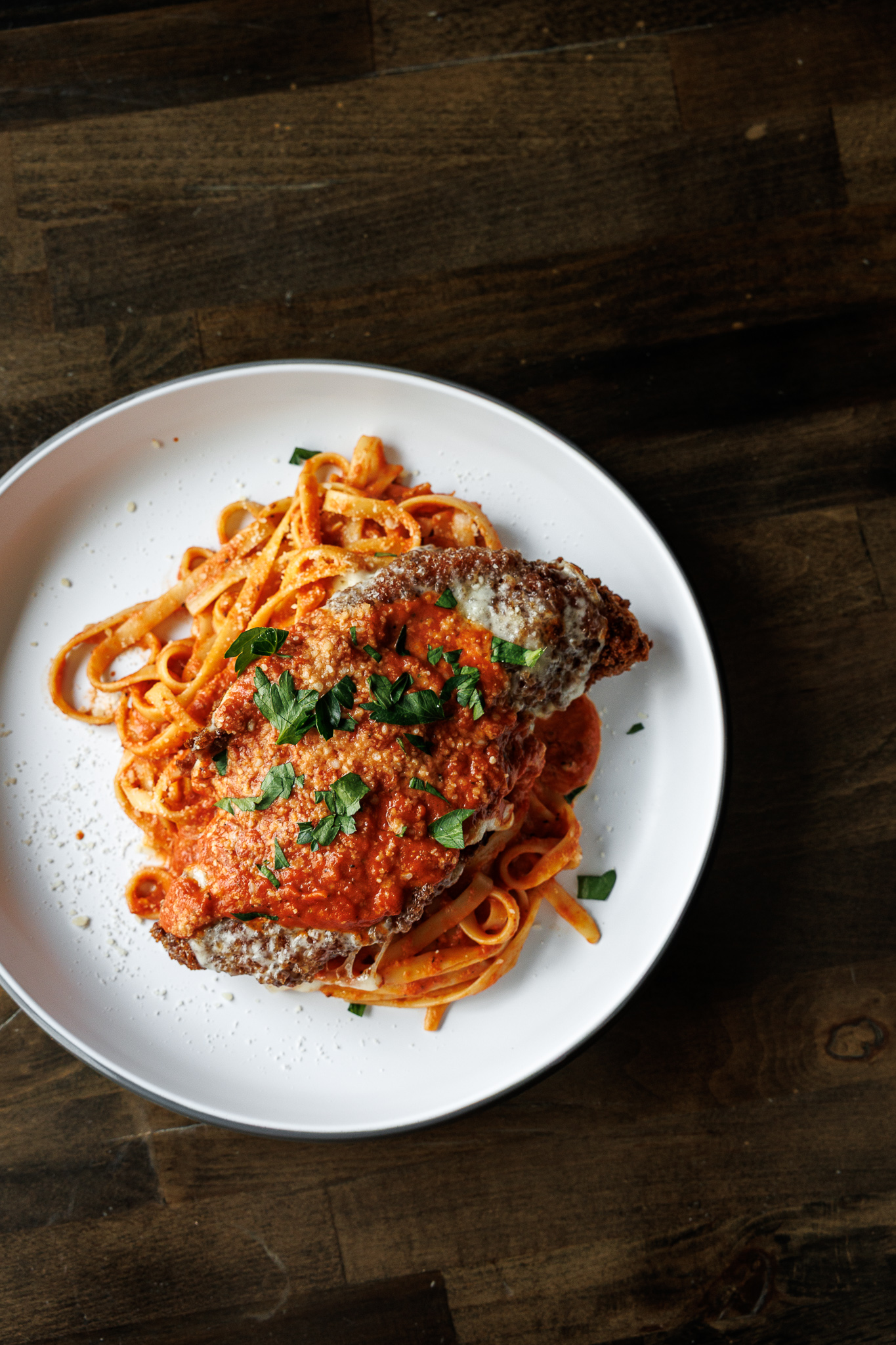 Chicken parmesan over fettuccine at The Canton Pub